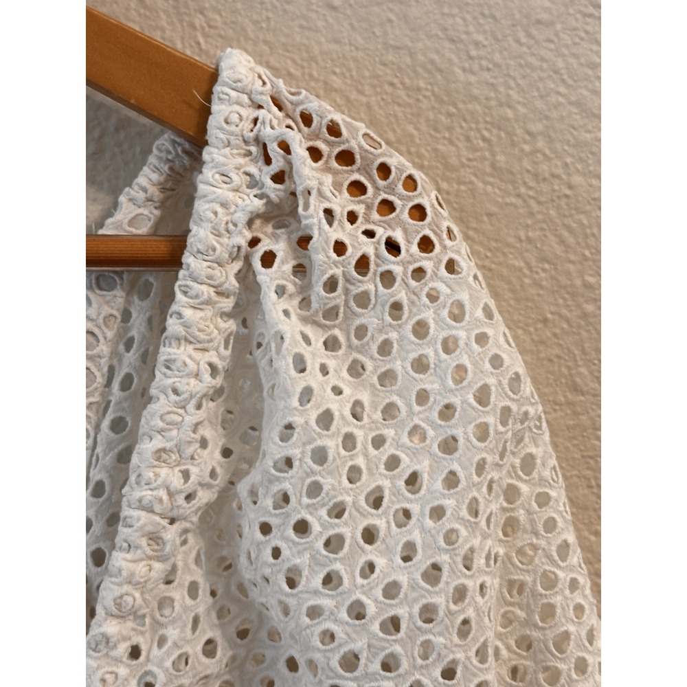 Everlane Womens Top Size L White‎ Eyelet Puff Sleeve Cotton Crop Peasant Blouse - Picture 5 of 9